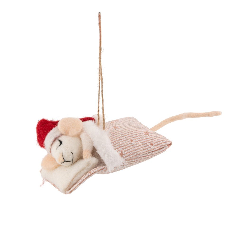 Textilní vánoční ozdoba 12 cm Sleepy Mouse – Sass & Belle Sass & Belle