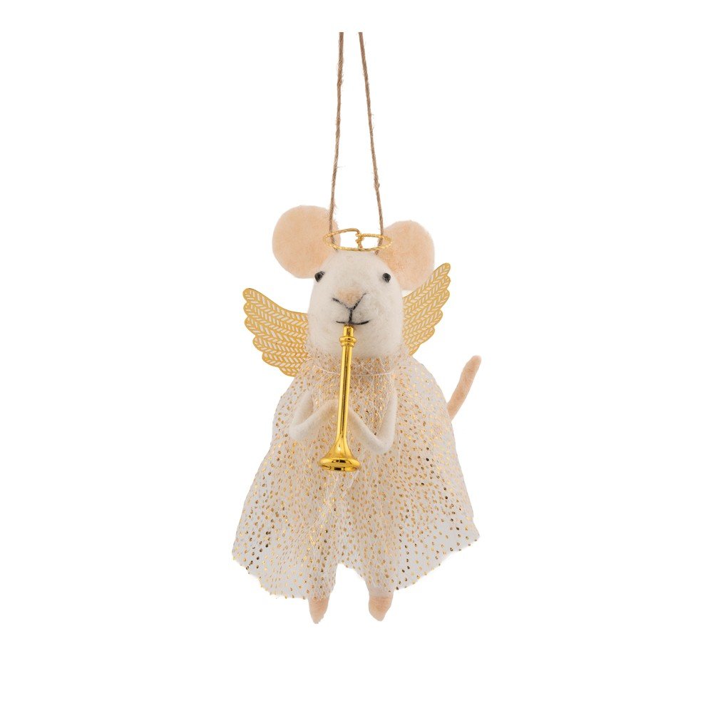 Textilní vánoční ozdoba 6 cm Angel Mouse Playing the Trumpet – Sass & Belle Sass & Belle