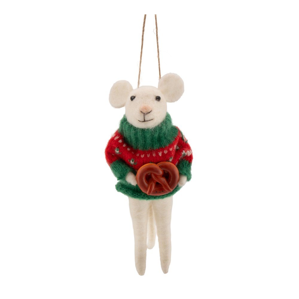 Textilní vánoční ozdoba 6 cm Mouse with Pretzel – Sass & Belle Sass & Belle