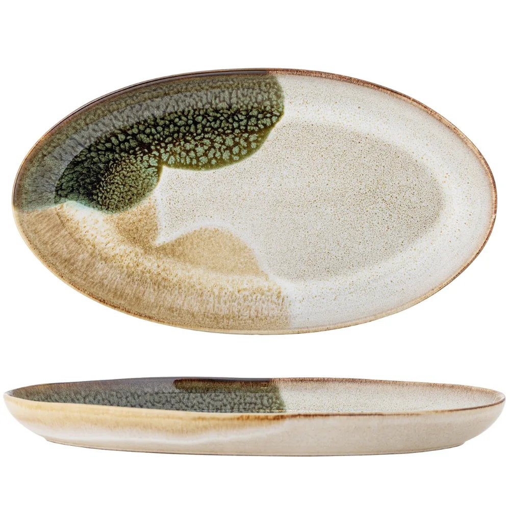 Bloomingville Zelený kameninový servírovací talíř Jules 33,5 x 18,5 cm