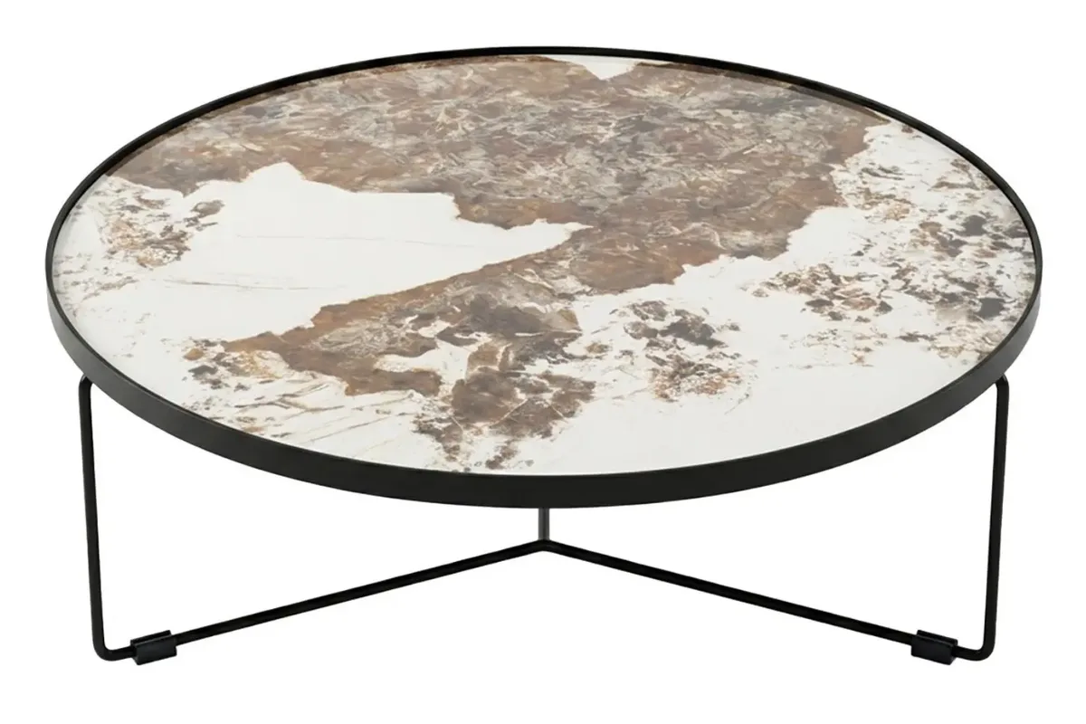 Miotto Hnědo-bílý keramický konferenční stolek Affori ⌀90 cm