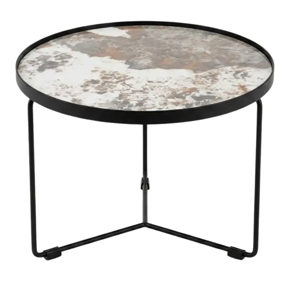 Miotto Hnědo-bílý keramický odkládací stolek Affori ⌀50 cm