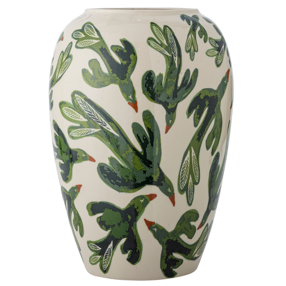 Bloomingville Béžovo-zelená kameninová váza Birdliva 33 cm Bloomingville