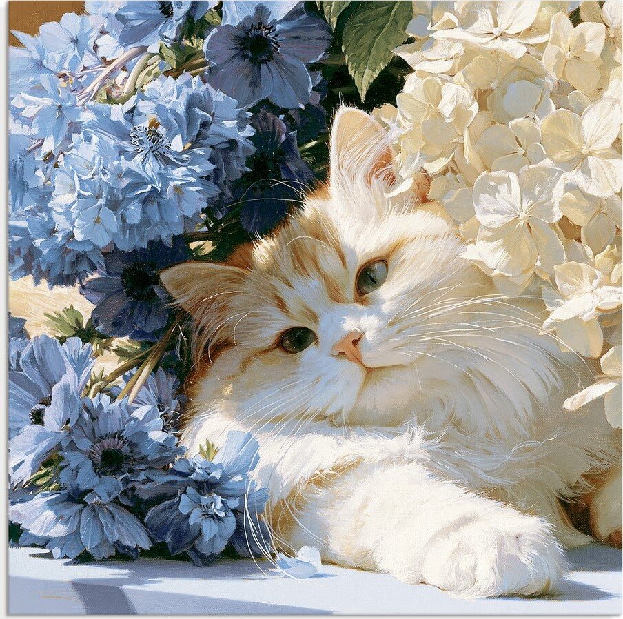 Tištěný obraz na plátně 32x32 cm Floral Feline – Styler Styler